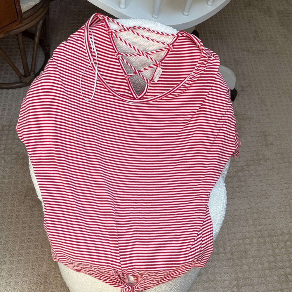 Kaleigh Red & White Striped Lace-Up Top
